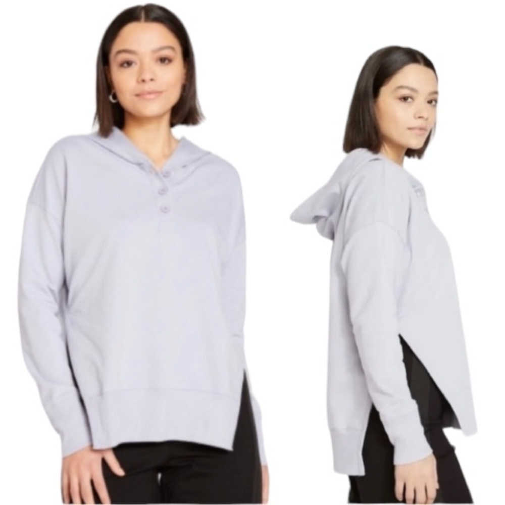 Universal Standard French Terry Polo Hooded Sweatshirt Soft Lilac Lavender Small